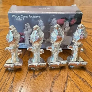 Set of 4 Silver Plate Bird on Branch Place Card Holders Wm A Rogers by Oneida - Picture 1 of 12