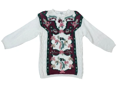 Suéter De Colección Tejido a Mano Mujer XL Floral Ramie Acrílico Largo Años 80 Abuela Cottagecore Foto 1 de 4
