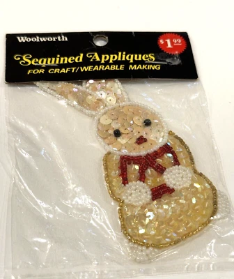Woolworth Sequined Appliques VTG Bunny Rabbit Easter Patch Red White NEW READ - Image 1 of 4