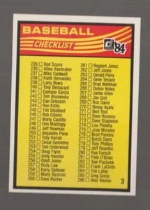 1984 Donruss Checklist: 235-338 #3 Near Mint or Better - Picture 1 of 2