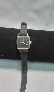 Q & Q woman’s Square watch Art Deco Black Vintage Leather Buckle Strap - Picture 1 of 5