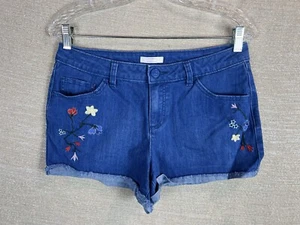 LC Lauren Conrad Sz 8 Mid Rise Roll Cuff Floral 3in Stretch Denim Shortie Shorts - Picture 1 of 8