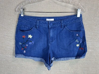 Pantalones Cortos LC Lauren Conrad Talla 8 Tiro Medio Puño Redondo Floral 3 pulgadas Elastizados Denim Foto 1 de 4