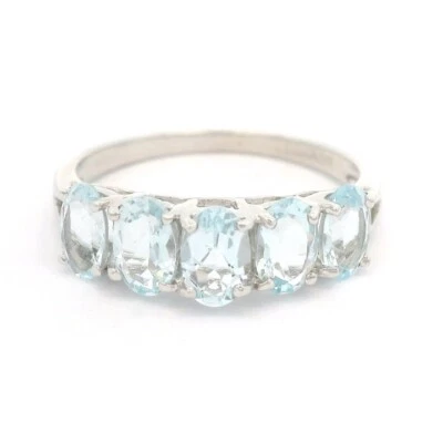NUEVO ANILLO AGUAMARINA CINCO PIEDRAS ORO BLANCO 9ct talla L Foto 1 de 3