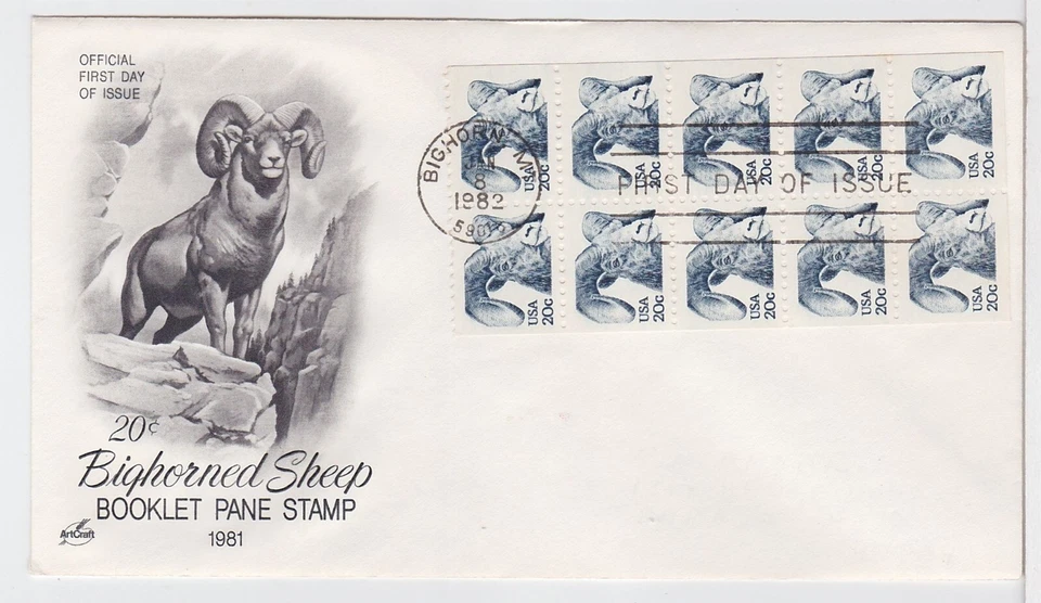 TurtlesTradingPost- Bighorn Sheep Booklet Pane- 1982 #1860 - Artcraft Cachet FDC - Image 1 of 1