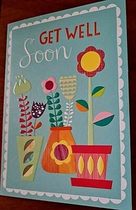 Get Well Soon Card. Flowers & vases. Blank inside. New.   - Picture 1 of 2