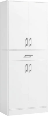 Credenza Cucina Alta, Mobile Dispensa Con 2 Armadietti E Cassetto Grande, Mobile - Immagine 1 di 4