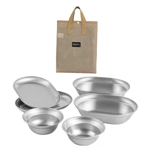 Stainless Steel Plates and Bowls Camping Set for Hiking Self Driving Travel - Picture 1 of 6