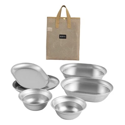 Stainless Steel Plates and Bowls Camping Set for Hiking Self Driving Travel - Image 1 of 4