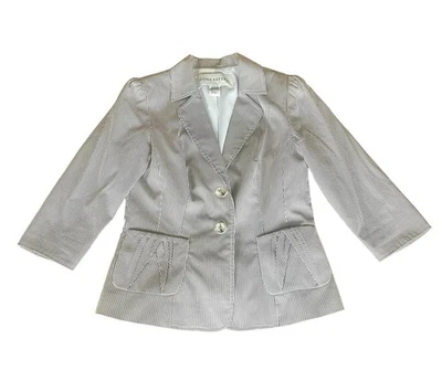 Blazer Doncaster Peplum Feminino Tamanho 2 Listras Marrons Brancas Elevadas Profissional - Imagem 1 de 4
