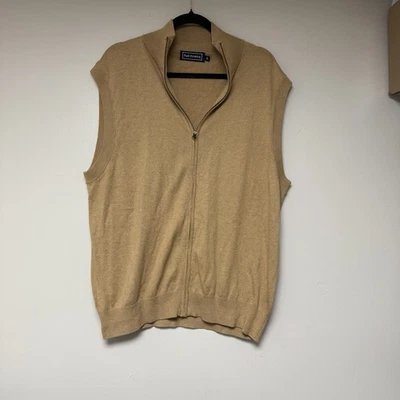 Mens Paul Fredrick Preppy Classic Merino Wool Cardigan Vest Beige XL - Image 1 of 4