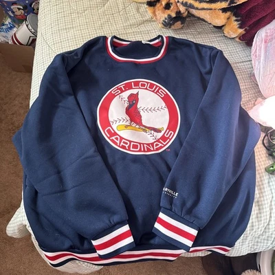 圣路易斯红雀队男式 XL 卫衣/复古套衫海军蓝 MLB - 全新 — 第 1/4 张图片