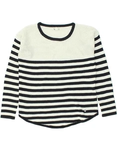 ROXY Womens Oversized Boat Neck Jumper Sweater UK 12 Medium White Striped BE29 - Picture 1 of 3