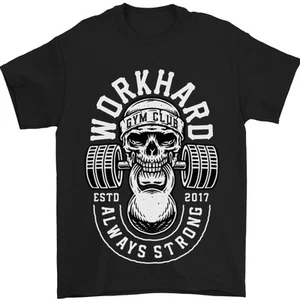 Work Hard Gym Training Top Workout Weights Mens T-Shirt 100% Cotton - Picture 1 of 28
