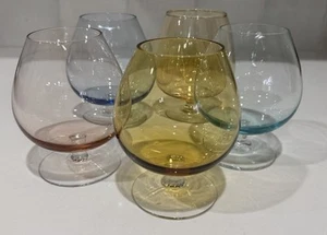 Vintage Brandy Snifters Colorful Footed Glasses Set of 5 MCM Barware Drinkware - Picture 1 of 8