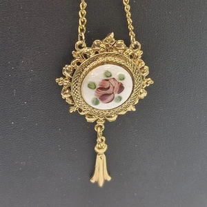 Collar Estacionado Colgante Esmalte Floral Tono Dorado Arthur Pepper De Colección 18" - Imagen 1 de 10