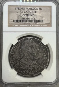 1783 MO FF Mexico 8 Reales 8R NGC Genuine El Cazador Shipwreck Coin With Display - Picture 1 of 6