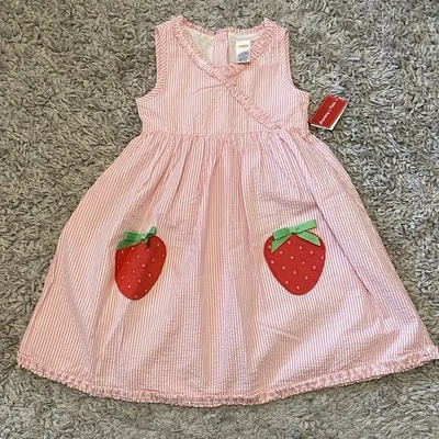 NWT 2020 Gymboree “Strawberry Patch” Appliqué Seersucker Dress, Size 6 - Image 1 of 4