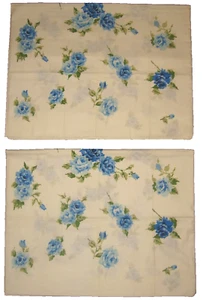 NOS VtG 70s PENNEY'S Nation-Wide Blue Roses Standard Pillowcases All-Cotton - Picture 1 of 3