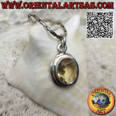Ciondolo in argento 925‰ topazio giallo naturale ovale su montatura semplice a b - Immagine 1 di 4