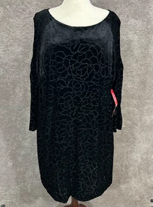Adrianna Papell Dress 22W Knee Length Black Velvet Floral Cold Shoulder NWT - Picture 1 of 15