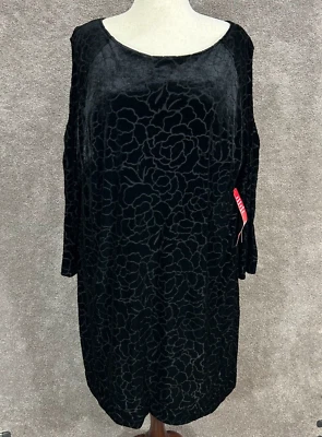 Vestido Adrianna Papell 22W Hasta la Rodilla Negro Terciopelo Floral Hombro Frío Nuevo con Etiquetas Foto 1 de 4
