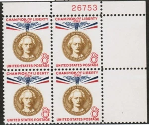 US USA Sc# 1160 MNH FVF PLATE # BLOCK Padurewski Polish Artist Champion Liberty - Picture 1 of 1