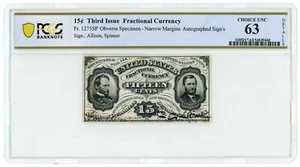 FR-1275SP 15c Fractional Currency Note Obverse Specimen Auto Sig PCGS 63 Details - Picture 1 of 2