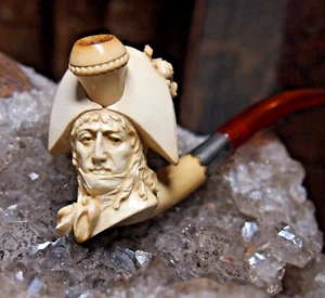 PIPE FUME CIGARETTE EN ÉCUME DE MER SCULPTÉE " NAPOLEON BONAPARTE - Foto 1 di 7