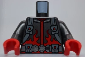 Lego Torso Jacket Red Flames and Dark Bluish Gray Straps and Belt with Poucches - Picture 1 of 2