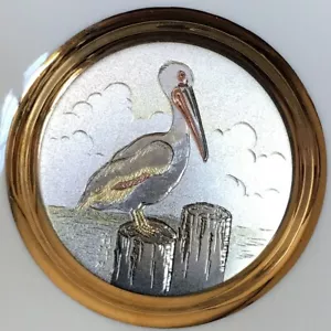 Art of Chokin Dynasty Gallery 4" Plate - Pelican on Pylon at Pier w Stand Taiwan - Picture 1 of 8