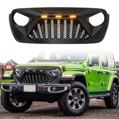 Goliath Grill Front Bumper Grille w/Amber Lights For 2018-21 Jeep Wrangler JL JT Foto 1 de 4