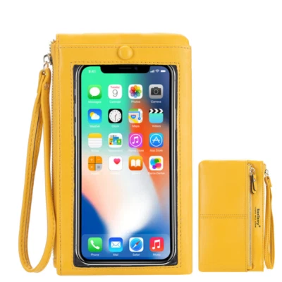 Bolsos de cuero para teléfono con pantalla táctil billetera sin asas con muñeca bolso de mano largo para mujer Foto 1 de 4