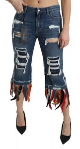 Dolce & Gabbana Vaqueros Algodón Azul Plumas Cintura Baja Recortada IT38/ US4/ - Imagen 1 de 11