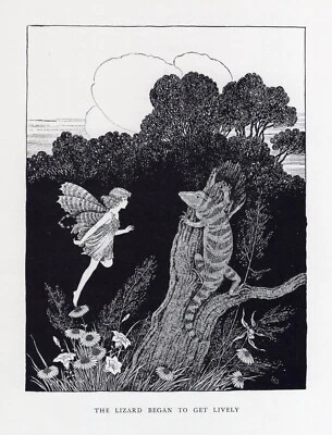 1929 Ida Rentoul Outhwaite Fairy Print "The Lizard began to Get Lively" - image 1 of 3