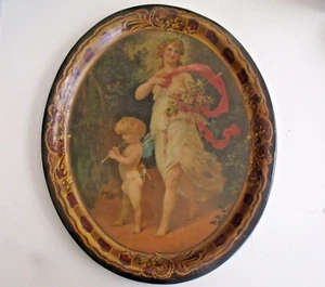 Rare Antique H.D. Beach Co. Lithographed Woman & Cupid Beer Tray - Picture 1 of 6