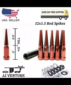 20Pcs Red 4.5" Tall M12x1.5 Spline Steel Spike Lug Nut+Key Fit Pontiac Models - Picture 1 of 3