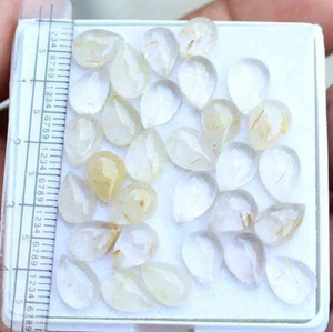 Natural Golden Rutilated Quartz Pear cabochon flat back 6*9 Mm 35.50 CT 30 Pcs - Picture 1 of 5