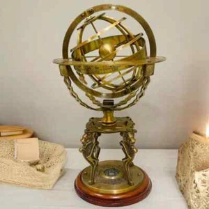 Brass Armillary Nautical 18'' Sphere Engraved Antique Brass Globe Table Decor - Picture 1 of 6