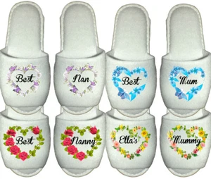 Best Mum Personalised Slippers - nan flowers hearts mummy nanny mom mam grandma - Picture 1 of 9