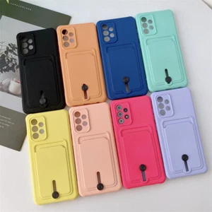TPU Card Holder Solid Color Phone Case Cover For Samsung Galaxy A82 A71 A52 - Picture 1 of 14