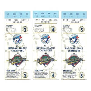 1992 Toronto Blue Jays World Series Ticket Game 3 4 5 First WS Games In Canada! - Picture 1 of 2