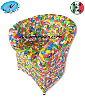 POLTRONA POLTRONCINA SFODERABILE TESSUTO MATTONCINI COSTRUZIONI LEGO CAMERETTA - Immagine 1 di 4