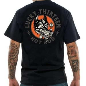 Mens Hot Rod Rockabilly T-Shirt Lucky 13 Lucky Wolf Vintage Tee - Picture 1 of 7