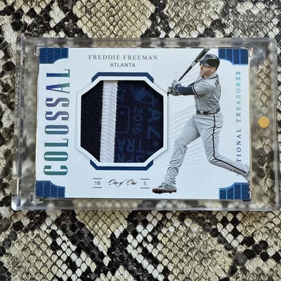 2019 PANINI NATIONAL TREASURES FREDDIE FREEMAN PLATINUM 1/1 JUMBO GU PATCH BRAVE - Image 1 of 2