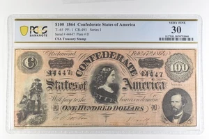 1864 $100 Confederate States Of America T-65 PF-1 CR-493 Very Fine 30 PCGS *4385 - Picture 1 of 3