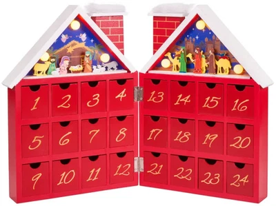 Wooden Advent Calendar 24 Drawers Tabletop Nativity Scene Christmas Decor - Image 1 of 4