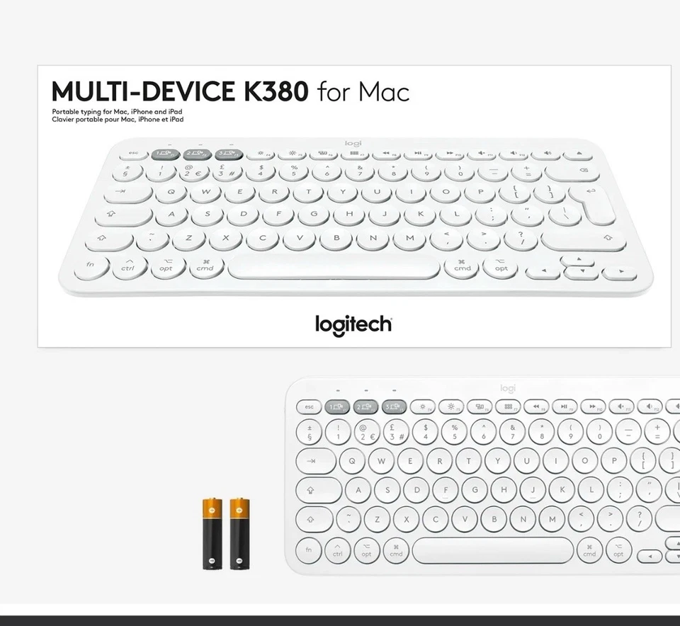 Logitech K380 мульти устройство Bluetooth клавиатуры для Mac белый новый запечатанный в коробке - Изображение 1 из 4