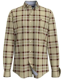 Tommy Hilfiger Men's Th Flex Brushed Twill Tartan Classic Fit Shirt in Gravel-Sm - Picture 1 of 4