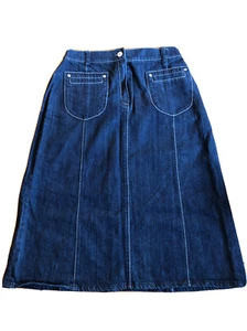 Basler Stretch Dark Wash Denim Blue Jean Skirt Modest 40FR 6 8 Stretch A-line - Picture 1 of 8